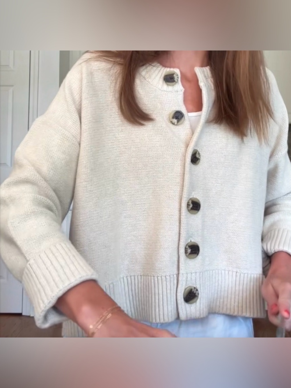 Quince Cream Button-Front Women's Cardigan Sweater